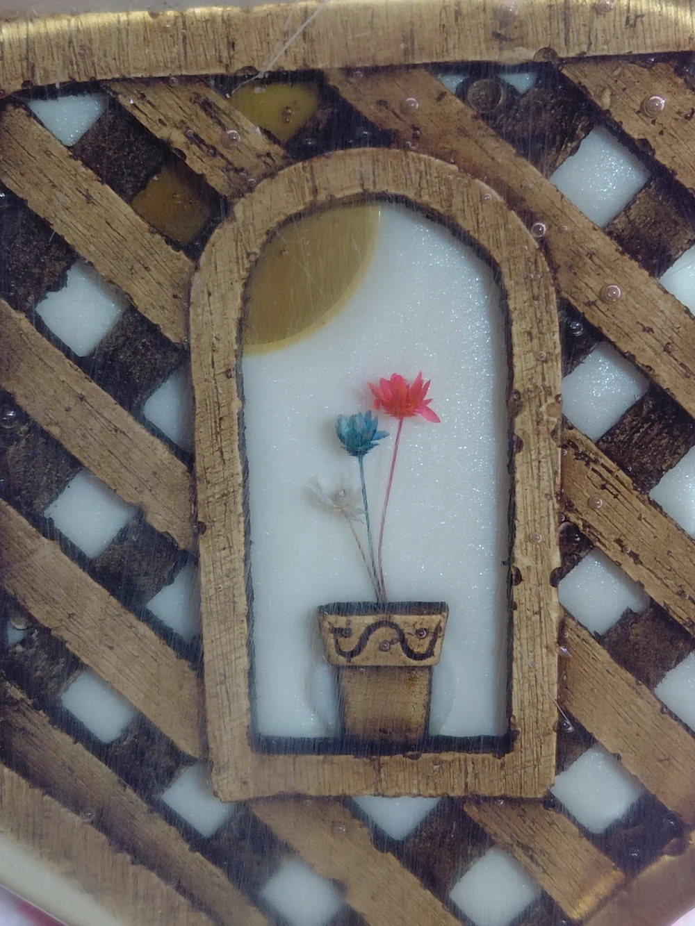 1970's vintage LUCITE Spoon rest with dried flowers, lot of 2